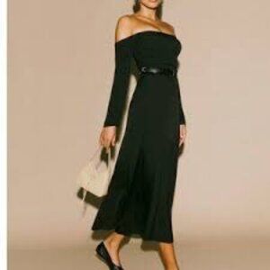 Reformation Black Ballari Long Sleeve Off The Shoulder Midi Dress Size 4